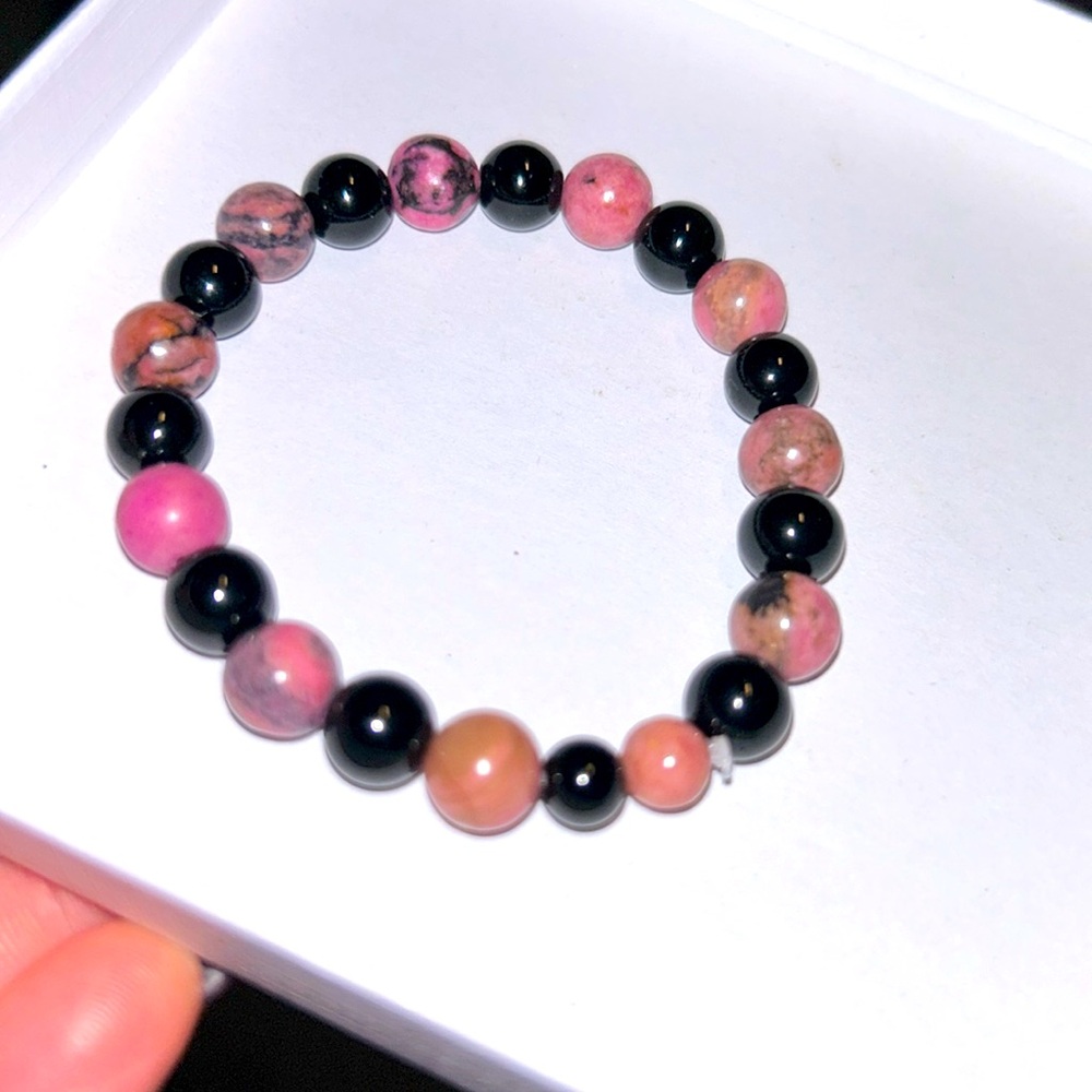 Rhodolite& black Obsidian braclet